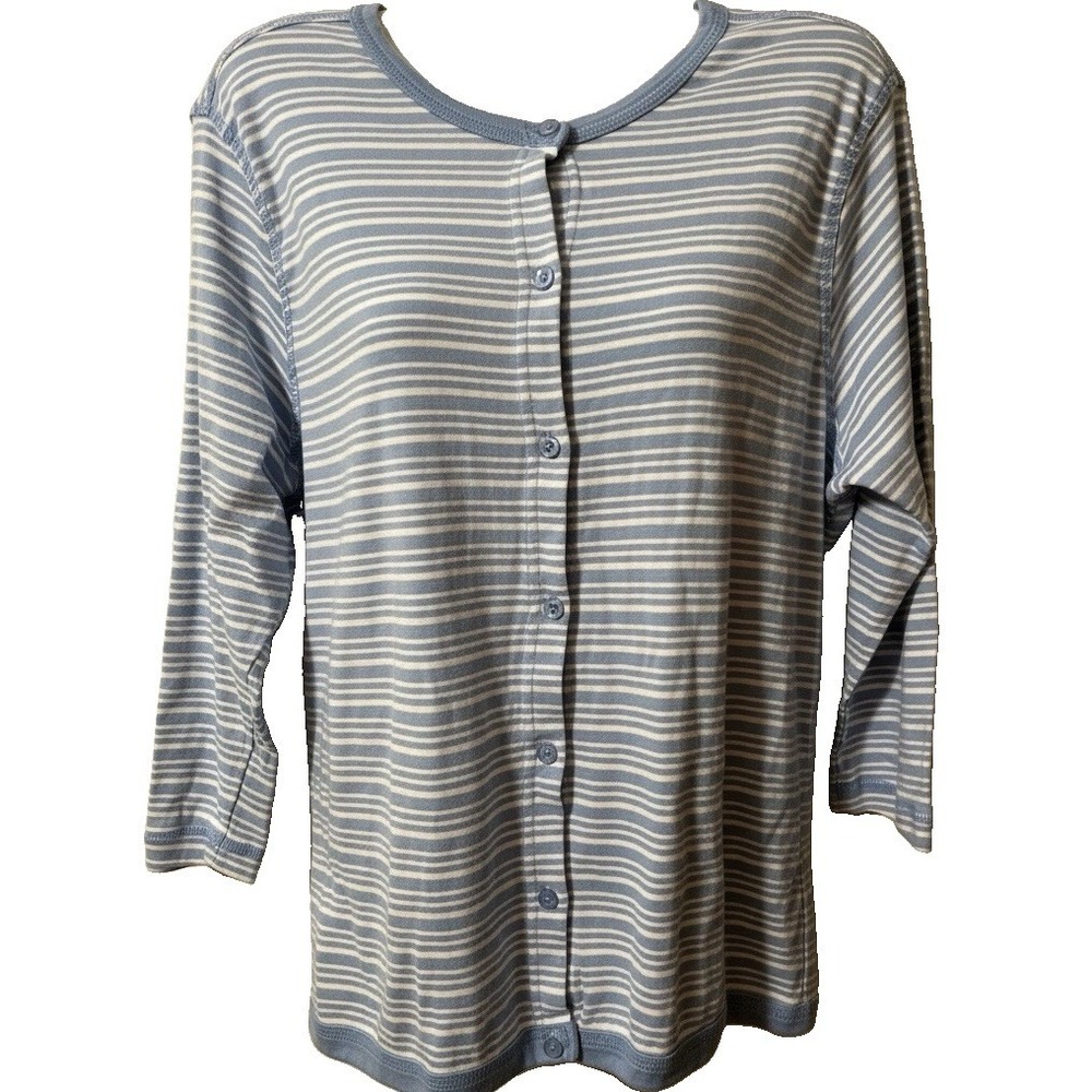 Oleg Cassini Sport Cardigan XL Blue White Striped Button Front Lightweight